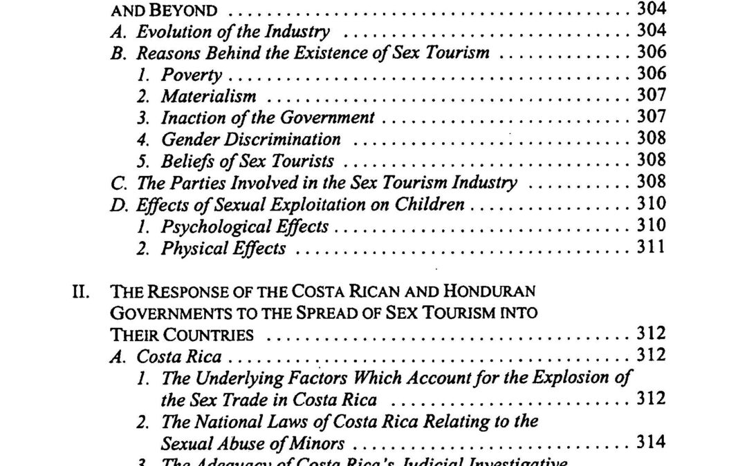 The Sex Tourism Industry Spreads to Costa Rica and Honduras: Are these Countries Doing Enough to Protect their Children from Sexual Exploitation