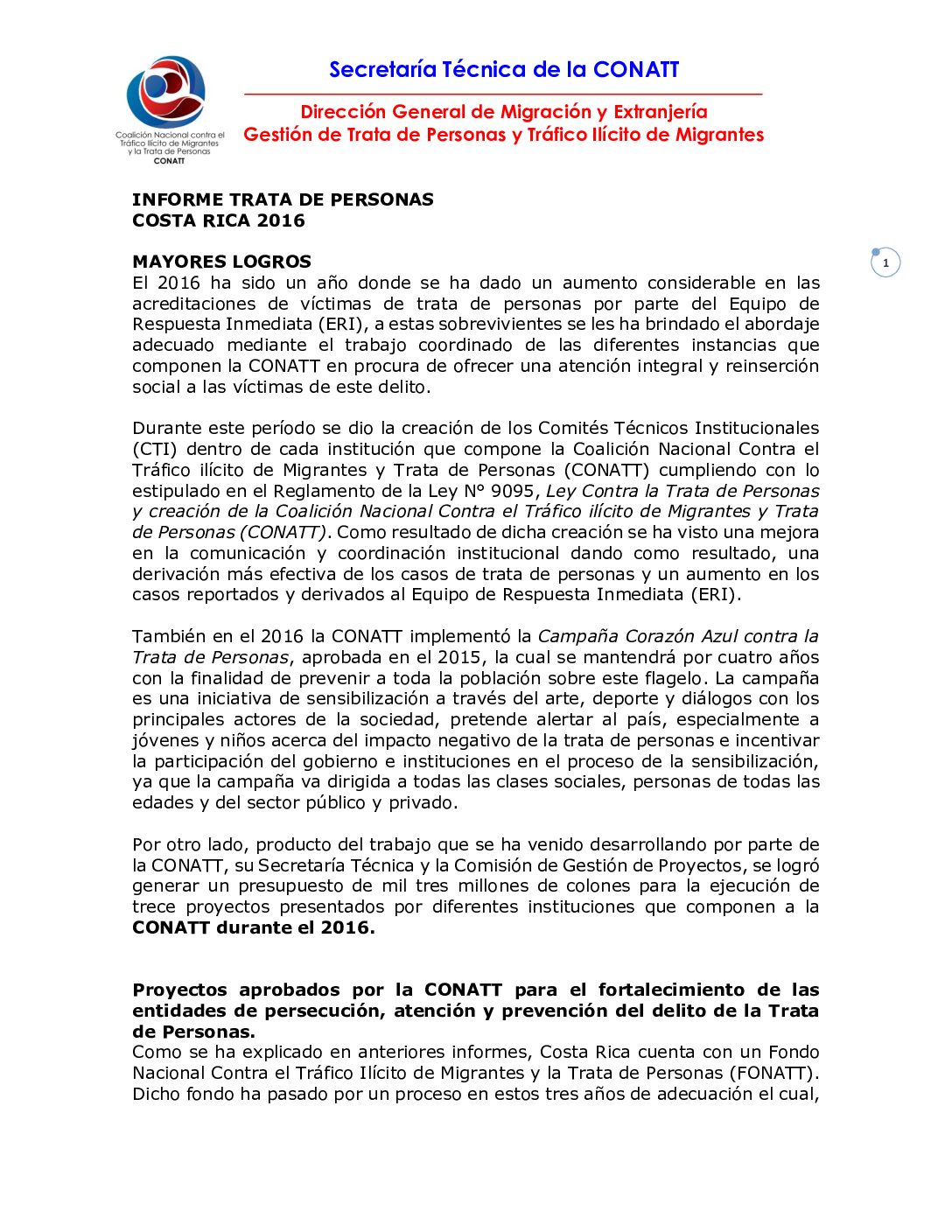 Informe Trata de Personas Costa Rica 2016