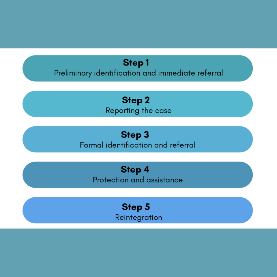 11 A pie chart of the three elements of the crime of Trafficking in Persons: Act, Means, and Purpose.