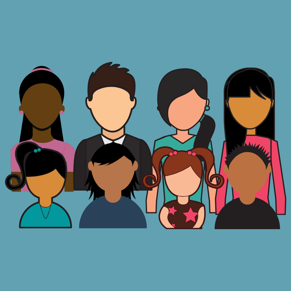 A cartoon showing a group of possible child trafficking victims and a clipboard used to offer them protection.